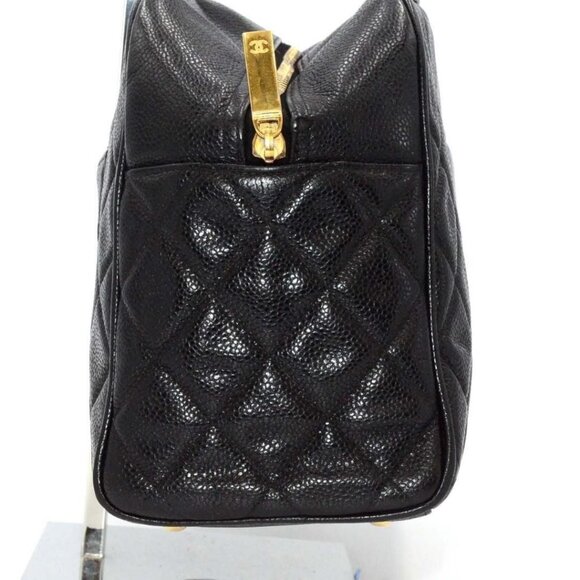 Authentic CHANEL Classic Caviar CC Quilted Large Travel Bowler Duffle Bag Purse - Picture 5 of 13